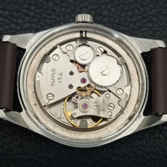 Vintage 1971 HMT Manual Wound Mens Silver Watch W/daydate & Black accents - Picture 9 of 9